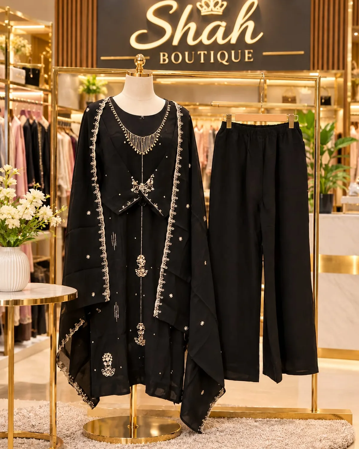 Noir Embroidered Suit Set